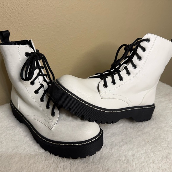 Sincerly Jules Shoes - Sincerely Jules Black and White Combat Boots
